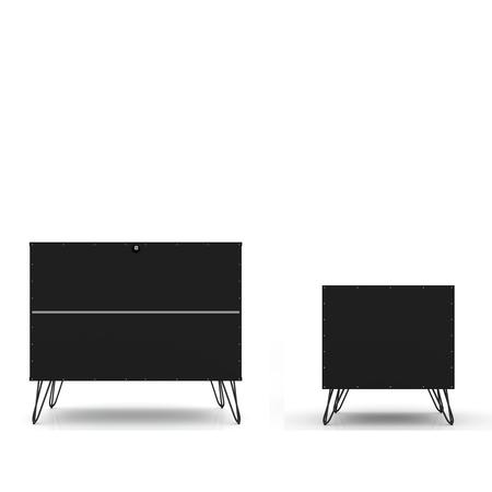Manhattan Comfort Rockefeller Dresser and Nightstand Set, Black 104GMC2
